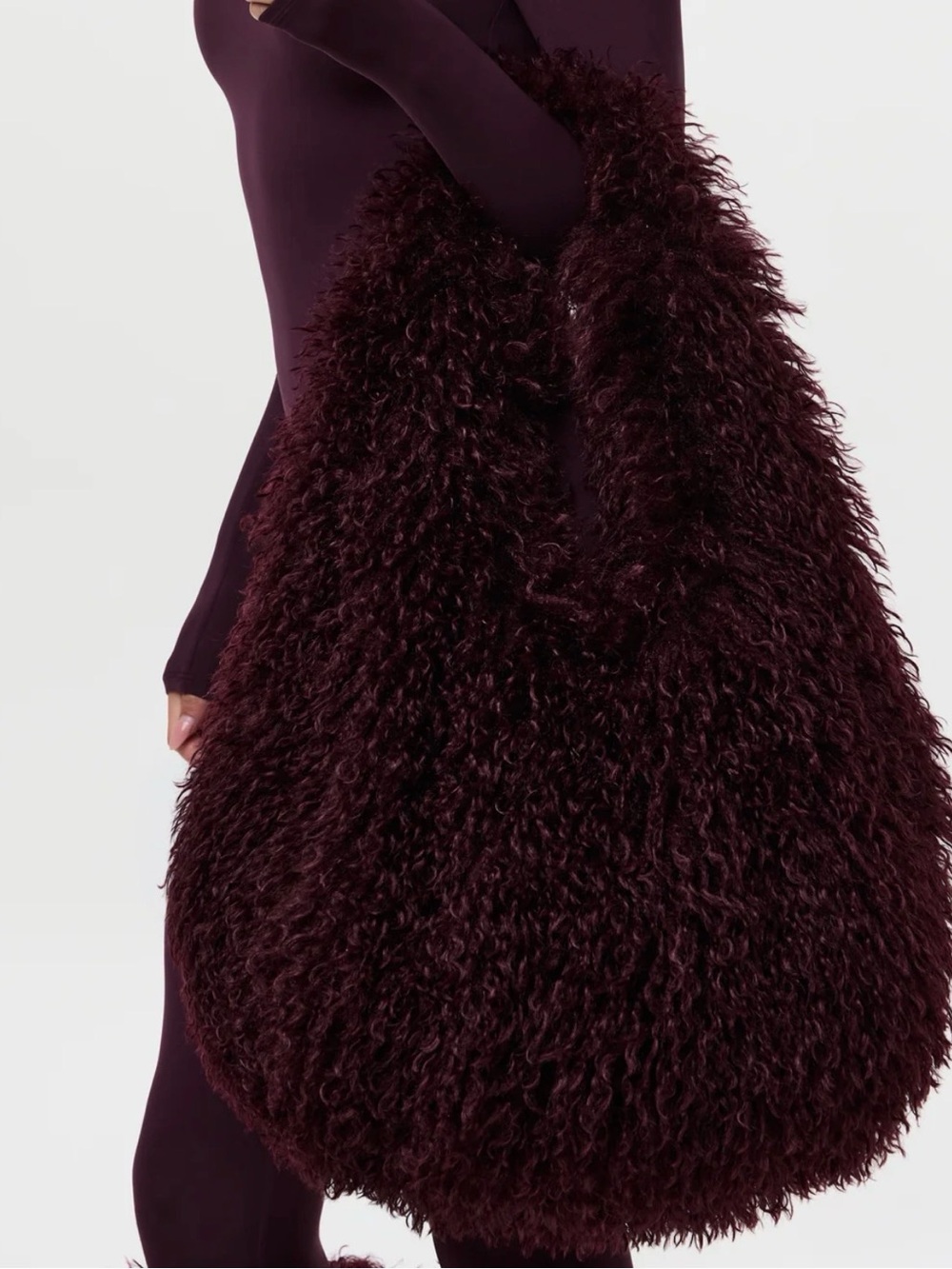 Naked Wardrobe Fur Plush Bag Shoulder Tote Dark Plum Purple New NWT Fluffy - Picture 3 of 14